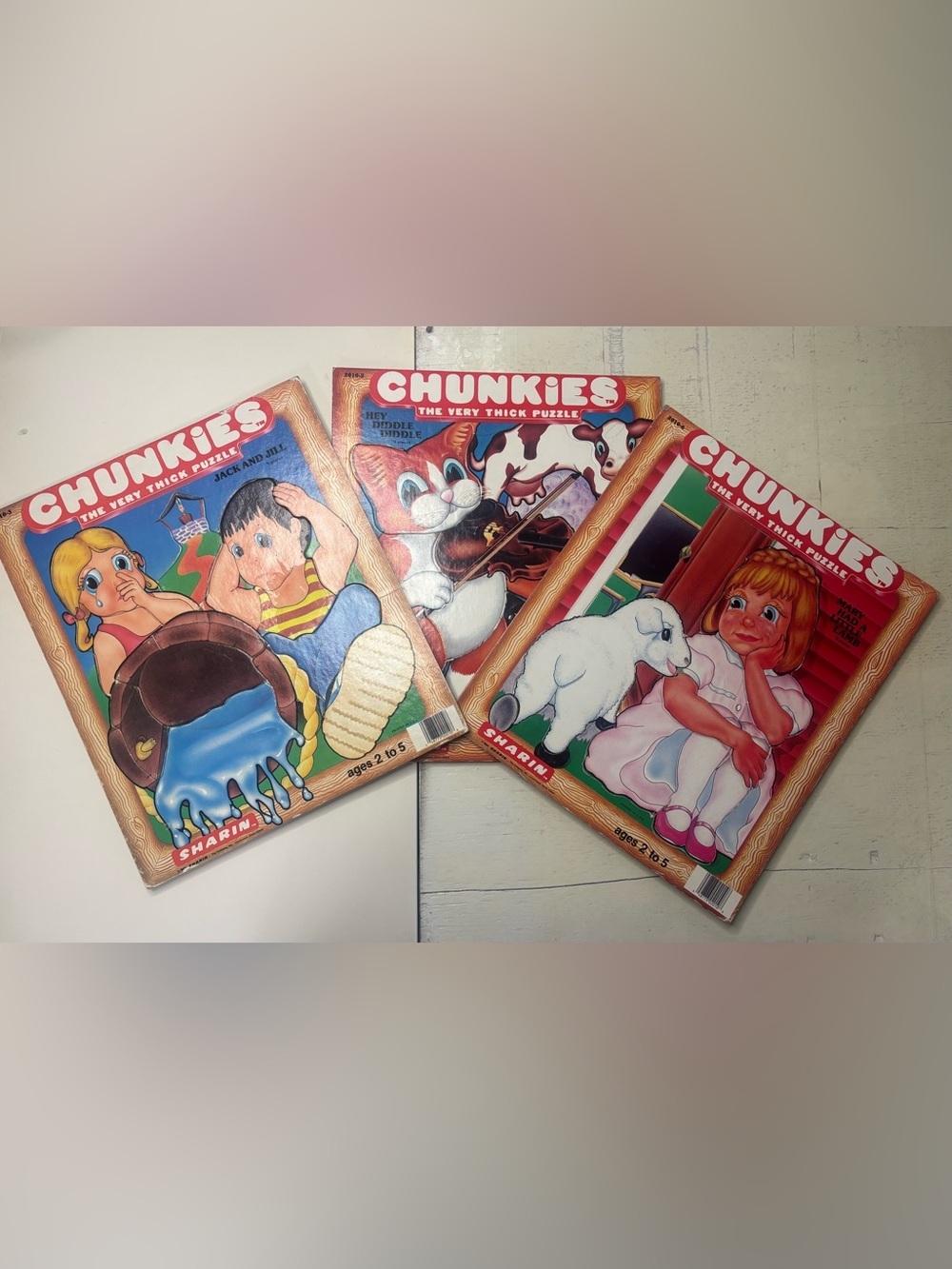Sharin Vintage 1984 Chunkies the Very Thick Puzzle Bundle Of 3 Nursery Rhymes